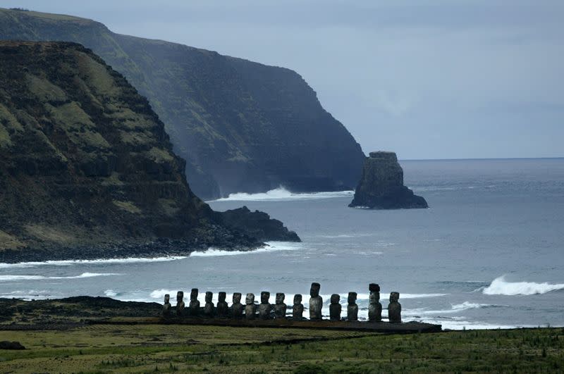 FILE PHOTO: A view of moai statues at Tongariki bay on Easter Island