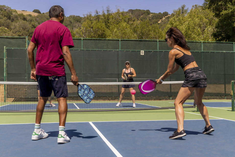 A pickleball game at a park in Arlington, Virginia on June 28, 2023.  (Alyssa Shuker/The New York Times)