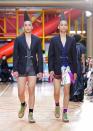 <p>Somewhat creepy twins walked down the catwalk.<br><i>[Photo: PA]</i> </p>