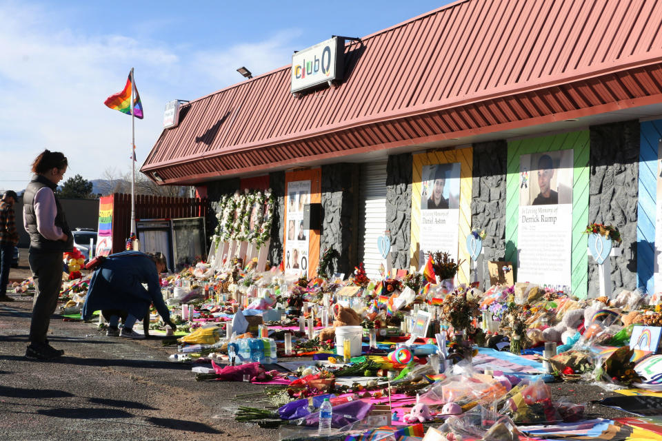 Mourners at a memorial outside of Club Q in Colorado Springs, Colo. (Brett Forrest / SOPA Images/LightRocket via Getty Images file)