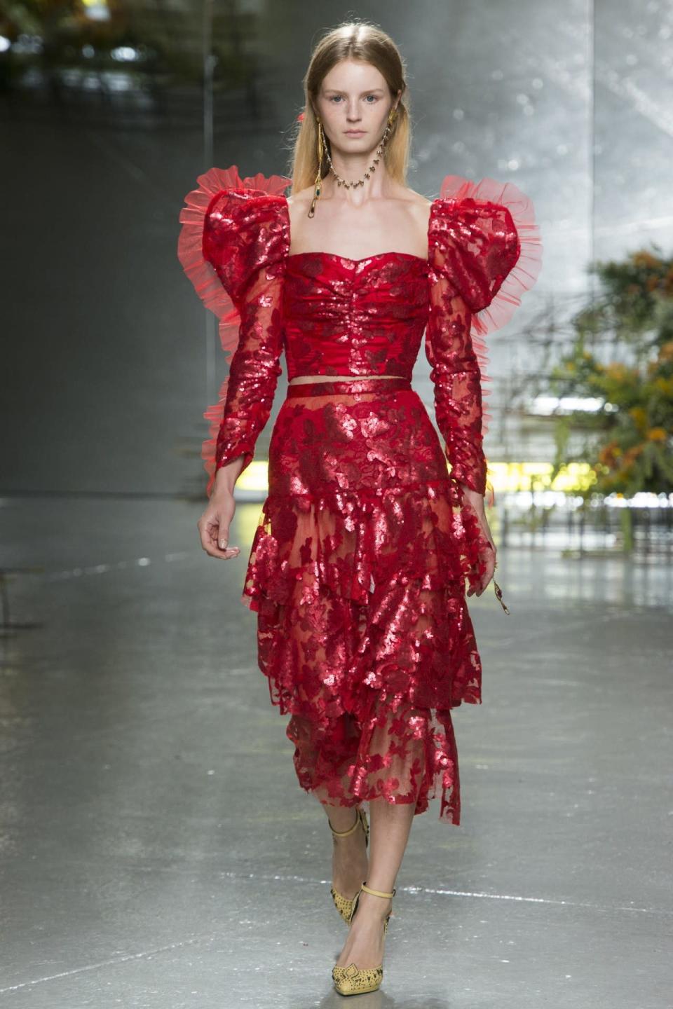 A model at the Rodarte September 2016 runway show in New York.