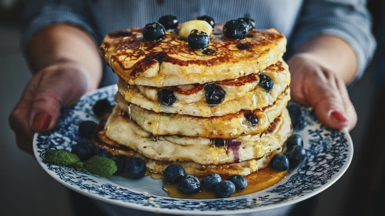 Stack of pancakes with blueberries