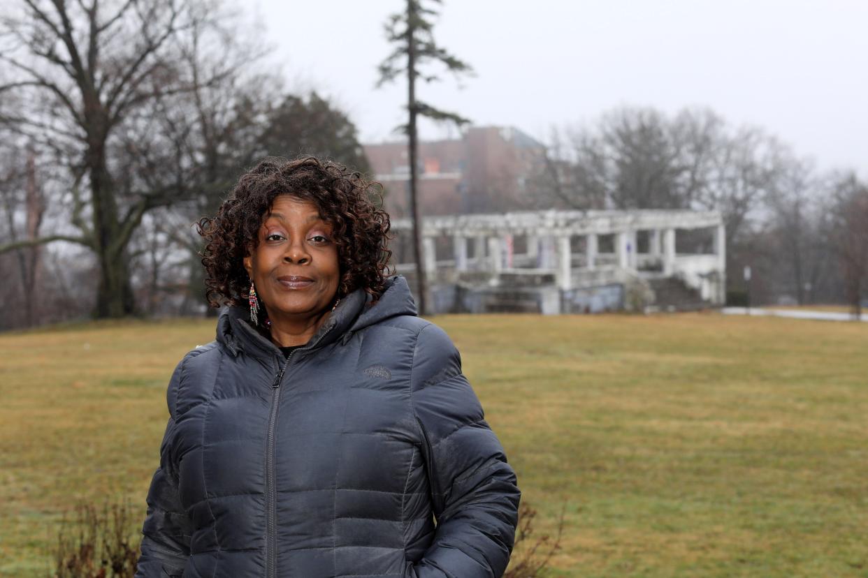 Gabrielle Burton-Hill, a member of the Newburgh Colored Burial Ground Committee in Newburgh's Downing Park on March 5, 2024.