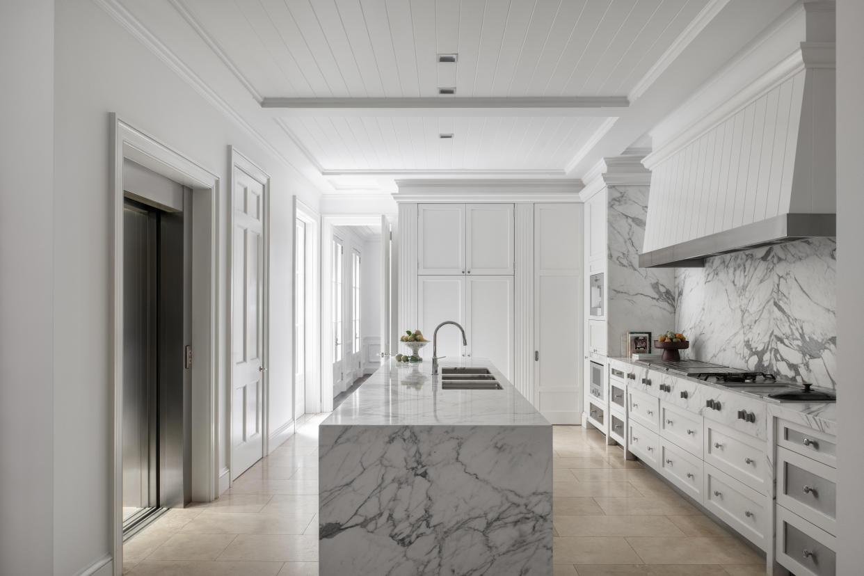  A kitchen with double sinks . 