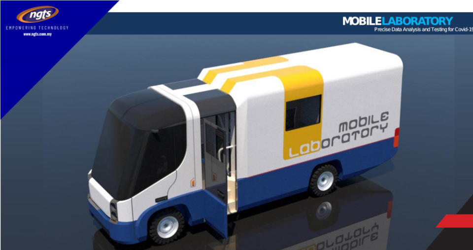 An artist’s rendition of NGT Solutions’ mobile laboratory deployed in a community centre. The mobile lab or MoLAB is able to provide accurate Covid-19 screening with results issued within two hours. — Picture courtesy of NGT Solutions