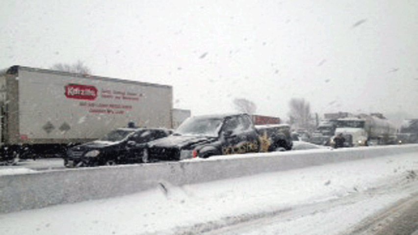 Ontario Provincial Police say that a pileup on Highway 401 involved as many as 50 cars on Friday during snow squall conditions. A stretch of the eastbound lanes near Ingersoll remains closed for an investigation into the wreck.