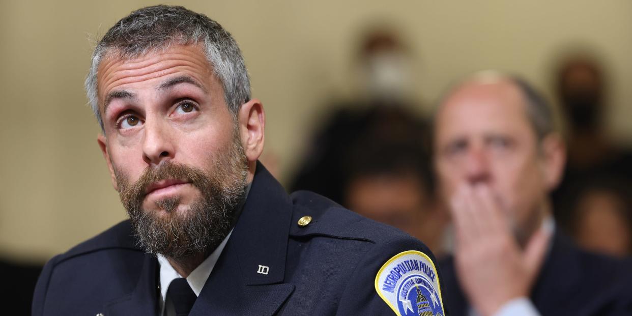 Michael Fanone in uniform at congressional hearing