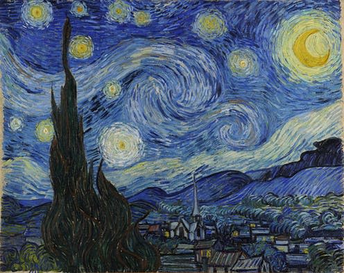 <span class="caption">Van Gogh's The Starry Night.</span> <span class="attribution"><a class="link " href="https://en.wikipedia.org/wiki/The_Starry_Night" rel="nofollow noopener" target="_blank" data-ylk="slk:wikipedia;elm:context_link;itc:0;sec:content-canvas">wikipedia</a>, <a class="link " href="http://creativecommons.org/licenses/by-sa/4.0/" rel="nofollow noopener" target="_blank" data-ylk="slk:CC BY-SA;elm:context_link;itc:0;sec:content-canvas">CC BY-SA</a></span>