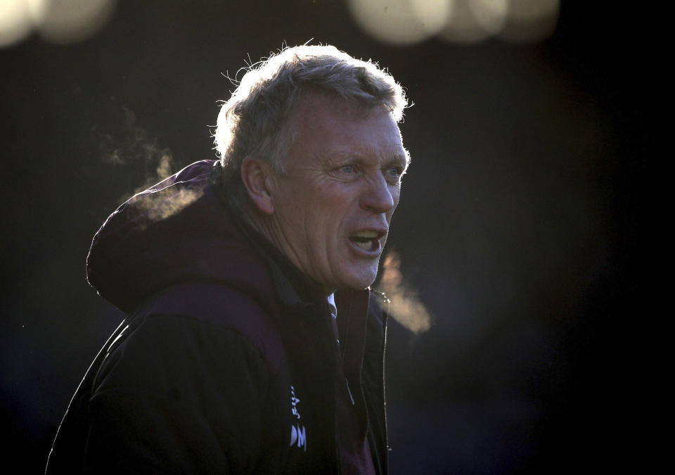 West Ham United manager David Moyes shouts instructions against Shrewsbury in the FA Cup