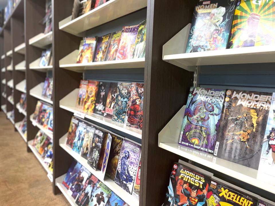 Comic books on display for Free Comic Book Day 2022.