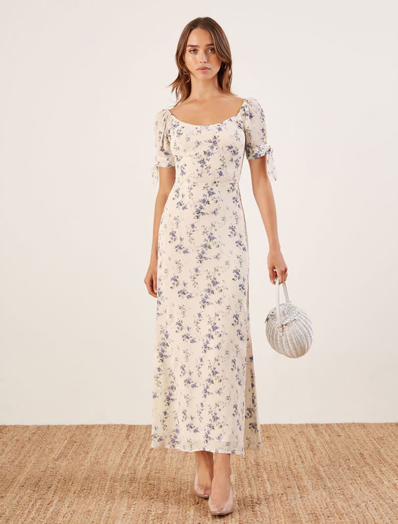 <p>Meredith Dress, $218, <a rel="nofollow noopener" href="https://www.thereformation.com/products/meredith-dress?color=Madeline&via=Z2lkOi8vcmVmb3JtYXRpb24td2VibGluYy9Xb3JrYXJlYTo6Q2F0YWxvZzo6Q2F0ZWdvcnkvNWE2YWRmZDJmOTJlYTExNmNmMDRlOWM2" target="_blank" data-ylk="slk:thereformation.com;elm:context_link;itc:0;sec:content-canvas" class="link ">thereformation.com</a> </p>