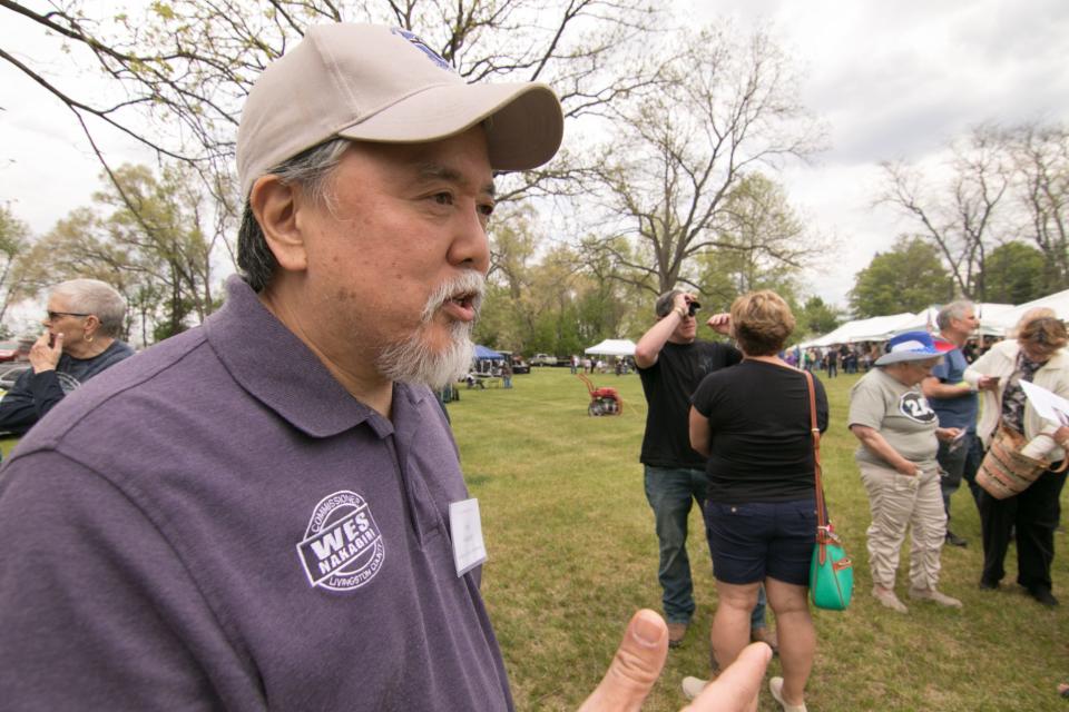 Wes Nakagiri of the Livingston County Board of Commissioners attends a second amendment rally in Fowlerville on Saturday, May 15, 2021.