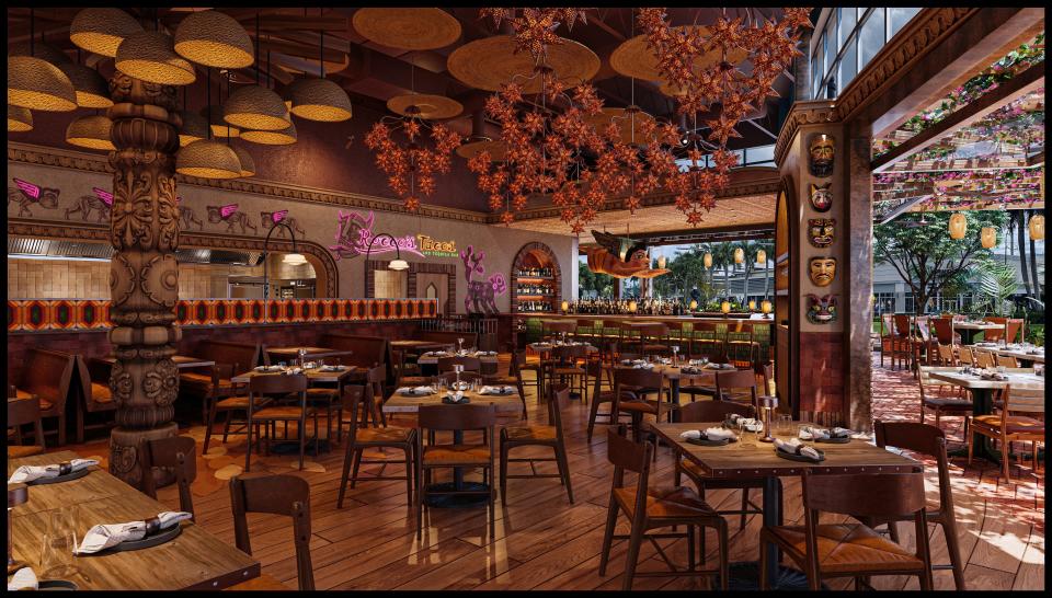 A rendering provided by Rocco's Tacos and Tequila Bar, which plans to open its University Town Center location March 6.