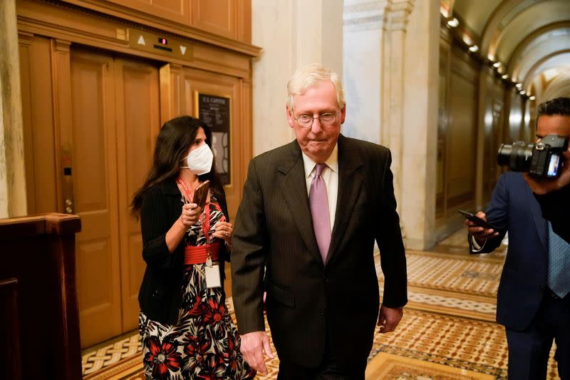 FILE PHOTO: Negotiations on the bipartisan infrastructure bill continue between U.S. Senators, Representatives and White House negotiators at the U.S. Capitol building