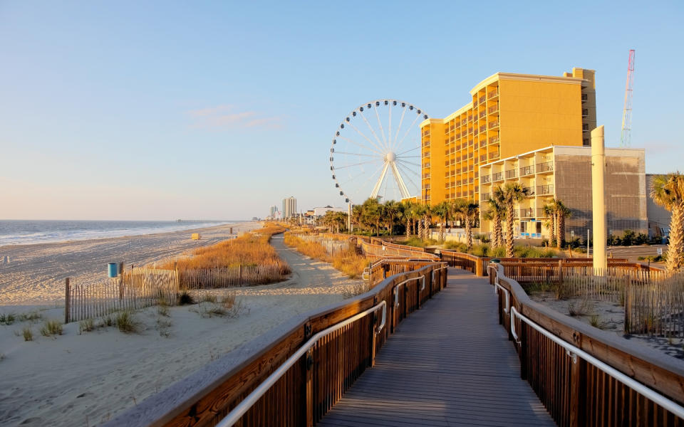 <p>Myrtle Beach has over 10 miles sandy shores, more than enough for the millions of visitors who flock to this sunny destination. It added a boardwalk and London Eye-type Ferris wheel at the beginning of the decade, bringing a renewed energy to a resort that has long cherished its campy vibe. <a rel="nofollow noopener" href="http://www.travelandleisure.com/articles/americas-wackiest-mini-golf-courses/3" target="_blank" data-ylk="slk:Molten Mountain;elm:context_link;itc:0;sec:content-canvas" class="link ">Molten Mountain</a>, a miniature golf course with a 50-foot artificial volcano that erupts every half hour, is still a necessary stop here. Myrtle Beach also scores highly as a romantic getaway, no doubt because of its many date spot options-the small town has a remarkable 1,900 restaurants.</p>