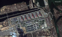 This satellite image provided by Maxar Technologies shows the Zaporizhzhia nuclear plant in Russian occupied Ukraine, Friday, Aug. 19, 2022. Kyiv and Moscow continued to accuse each other of shelling Europe’s largest nuclear power plant, stoking international fears of a catastrophe on the continent. (Satellite image ©2022 Maxar Technologies via AP)