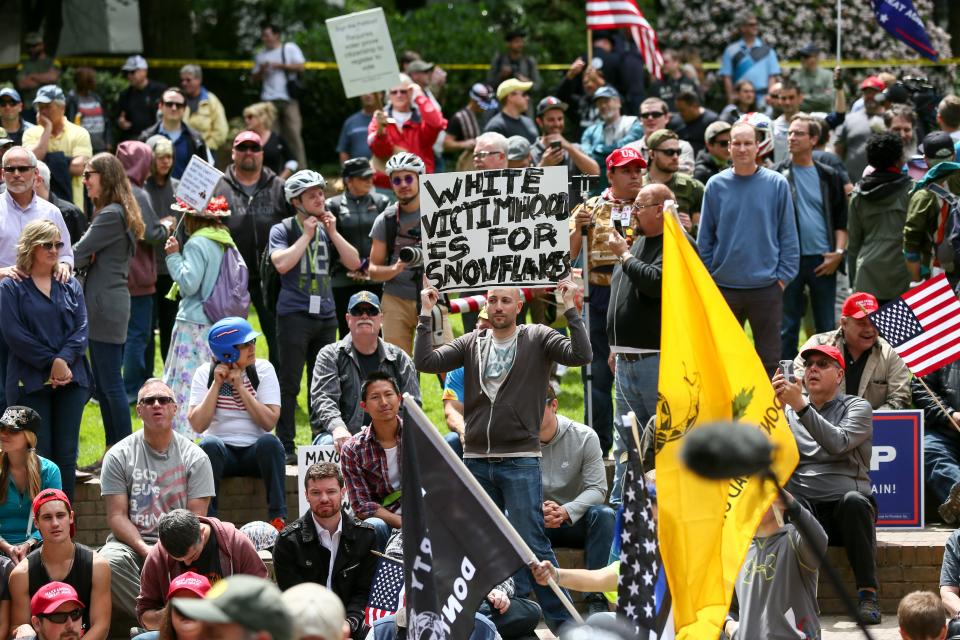 The Portland rallies&nbsp;included one&nbsp;for "free speech" and President Donald Trump; two counter-demonstrations -- one by "antifa" protesters -- that opposed the pro-Trump group as being "alt-right" and fascist; and a fourth that showed organized labor's opposition to Trump and the far right. (Photo: John Rudoff for HuffPost)