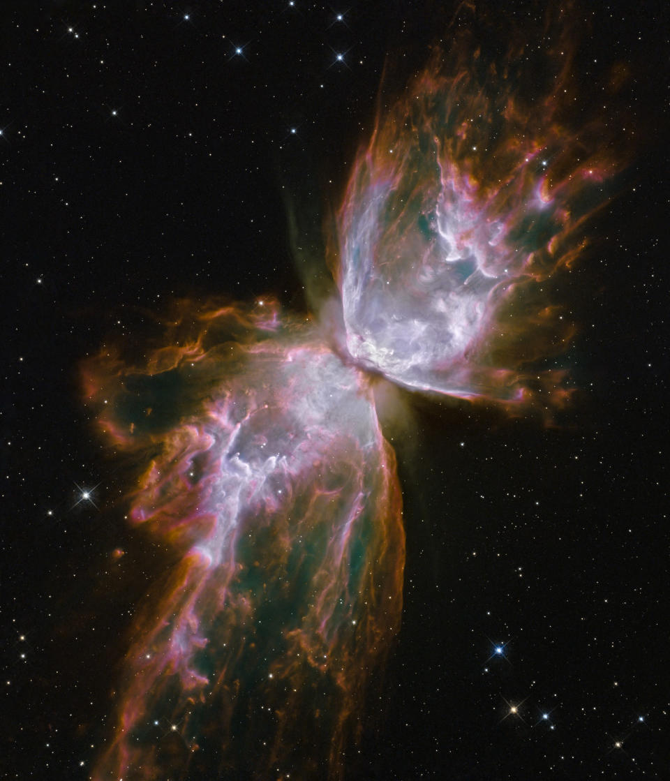 A planetary nebula named NGC 6302, also known as, Butterfly Nebula and Bug Nebula, in the Scorpius constellation is pictured July 27, 2009. (Photo by NASA, ESA, and the Hubble SM4 ERO Team via Getty Images)