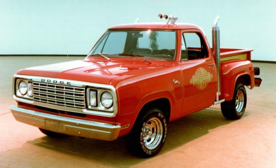 <p>Back in the ’70s, this red pickup with its wild 18-wheeler exhaust stacks was one of the quickest American vehicles you could buy. In fact, in our November 1977 issue, we here at <em>Car and Driver</em> said it was the quickest to 100 mph of any vehicle that year. The secret was in the tuning. As part of Dodge's Adult Toys lineup of trucks, the Express was meant to be a real muscle truck. So engineers took the same 360-cid V-8 used for police duty and modified it a little more. This resulted in 225 hp and 295 lb-ft of torque-five more hp and 35 more lb-ft than the most potent Corvette at the time. And Dodge slipped the 1978 version of the truck through without performance-strangling catalytic convertors. The truck had them by the next year, yet neither performance nor popularity suffered-Dodge sold more than 5000 of these trucks in 1979.</p>