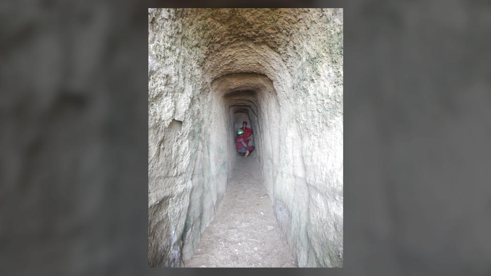 The present entrance of the aqueduct, with two people for scale.