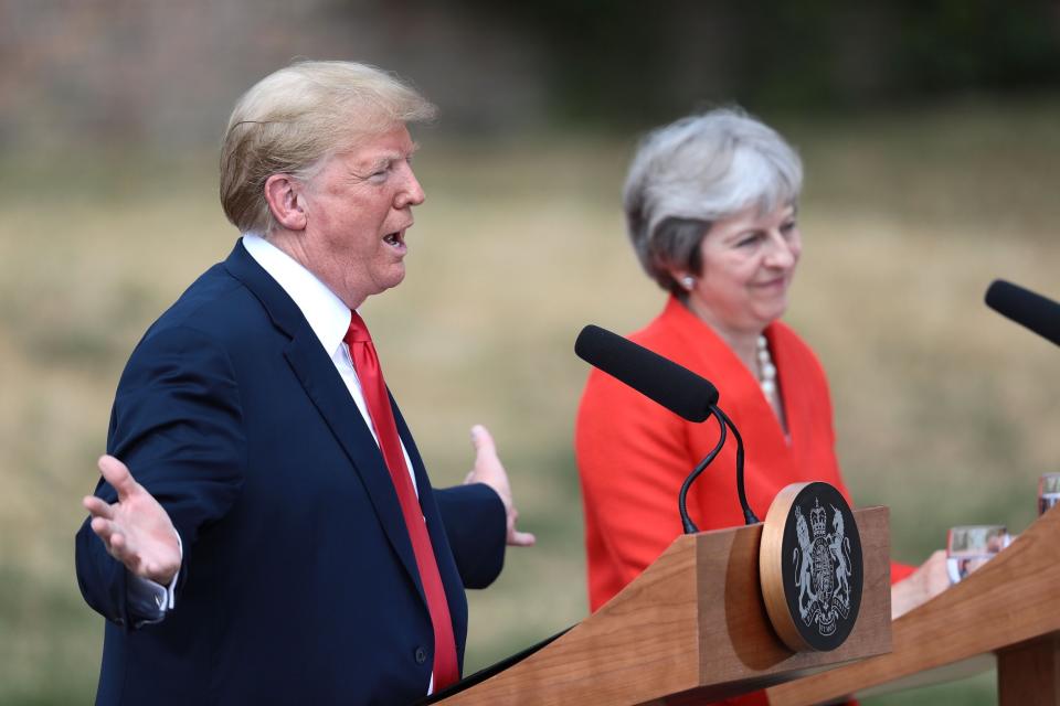 Trump denies criticising Theresa May, despite tape of him criticising her: 'Whatever you do with Brexit is OK with me'