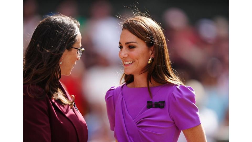 The Princess of Wales during the trophy presentation for the Gentlemen's Singles final on day fourteen of the 2024 Wimbledon Championships at the All England Lawn Tennis and Croquet Club, London