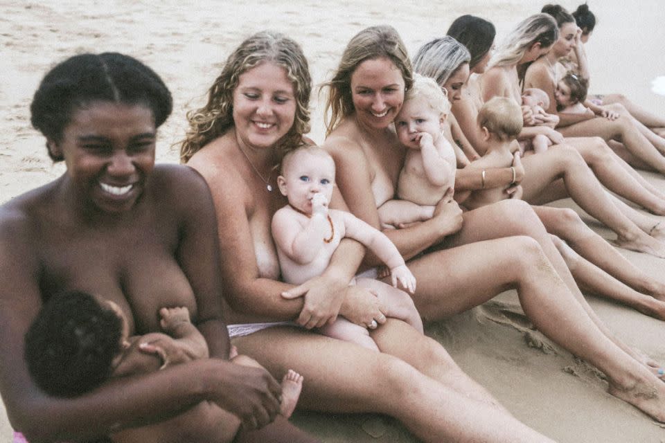 A group of Aussie mums posed for a beautiful breastfeeding photoshoot by the beach. Photo: Trina Cary/Caters