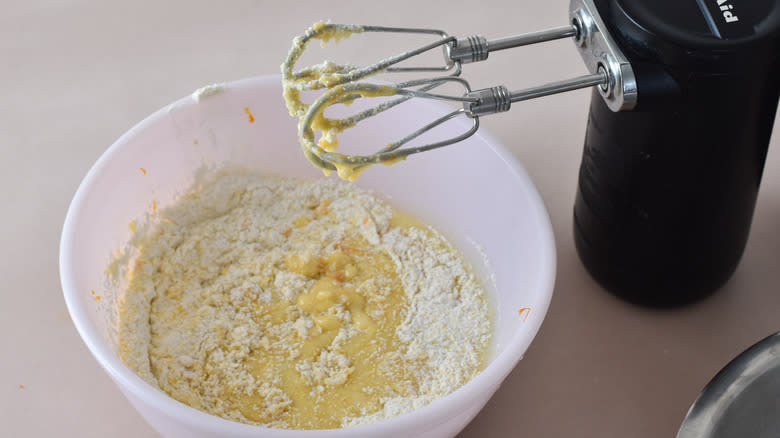 mixing olive oil cake batter