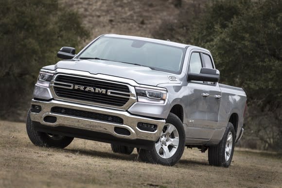 A silver 2019 Ram 1500 Big Horn, a full-size pickup truck.