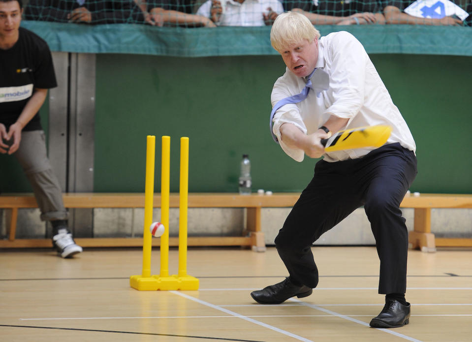Mayor of London Boris Johnson takes part in a street cricket tournament in aid of Chance to Shine Street charity at Hillingdon Sports and Leisure Complex in London (Picture: PA)