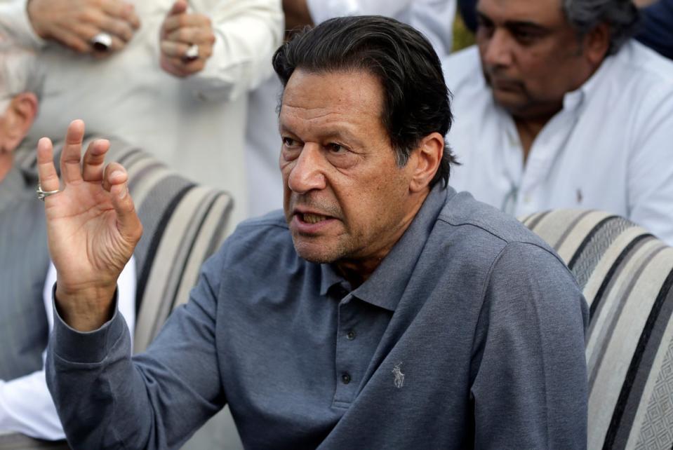 Imran Khan claimed that a range of enemies had conspired to carry out ‘regime change’ (AP)