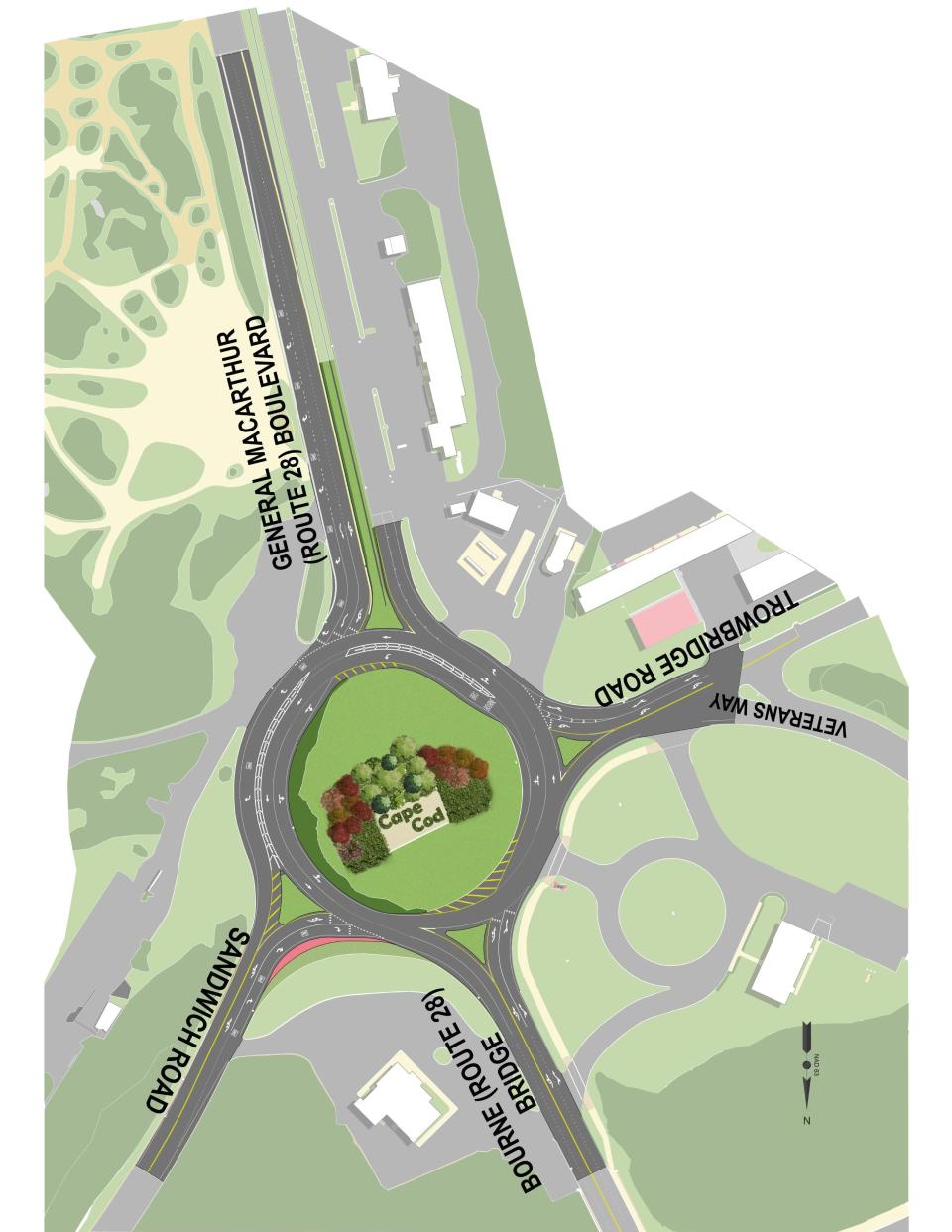 A graphic of the Bourne Rotary and intersecting roads.