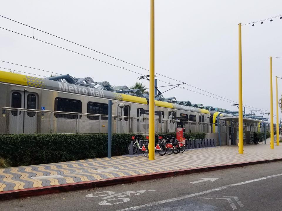 An outdoor train station.