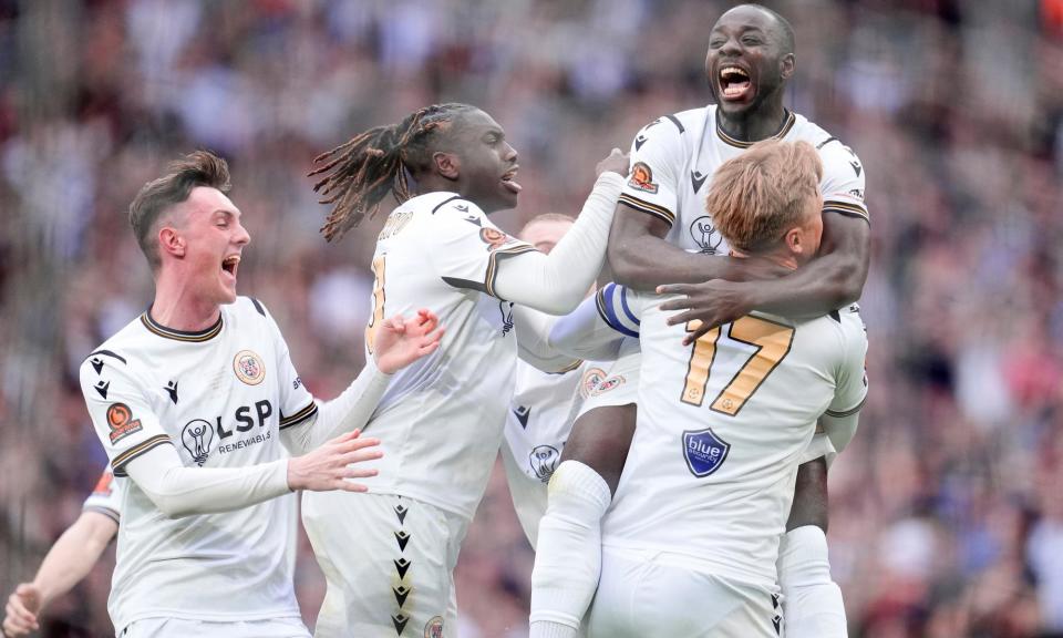 <span>Bromley players celebrate winning at Wembley.</span><span>Photograph: Nick Potts/PA</span>