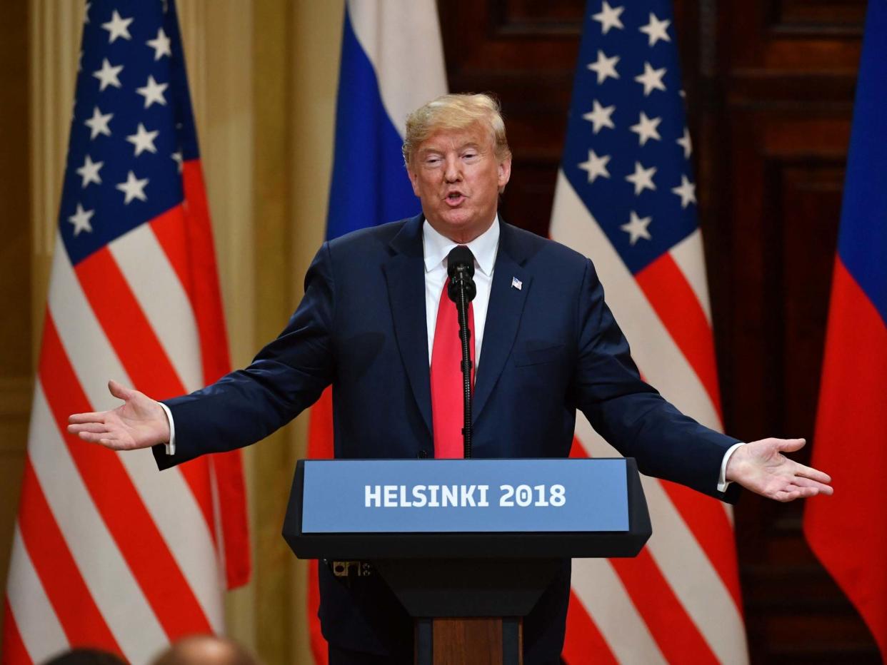 US president Donald Trump in 2018, speaks alongside Russian president Vladimir Putin: AFP via Getty Images