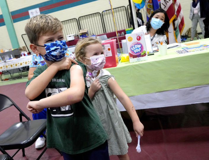 Children recieve their Coronavirus vaccinations for Children at Eugene A. Obregon Park in Los Angeles.
