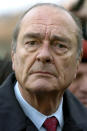 FILE - This April 3, 2007 file photo shows former French President Jacques Chirac in Paris. Jacques Chirac, a two-term French president who was the first leader to acknowledge France's role in the Holocaust and defiantly opposed the U.S. invasion of Iraq in 2003, has died at age 86. (AP Photo/Bob Edme, File)