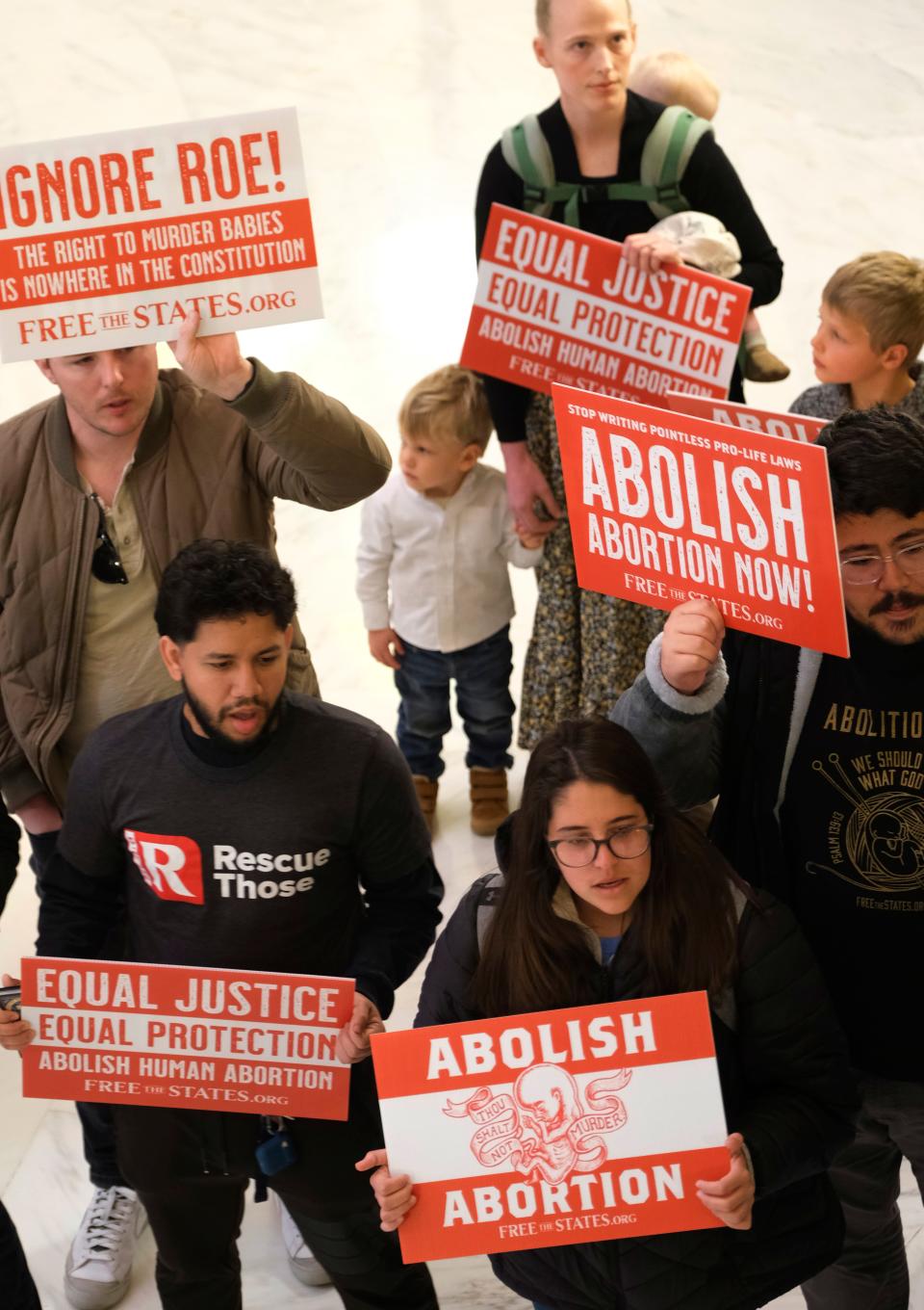 Abortion abolitionists rally Feb. 7 after Oklahoma Gov. Kevin Stitt gives the State of the State address to a joint session of the Legislature.