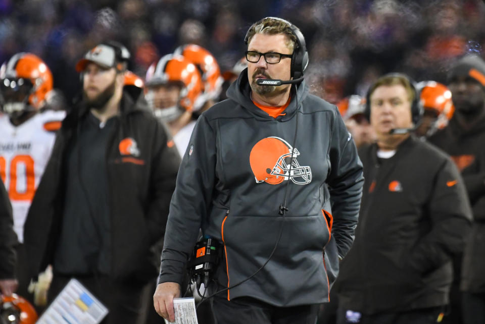 BALTIMORE, MD - DECEMBER 30, 2018: Interim head coach Gregg Williams of the Cleveland Browns watches the action from the sideline in the fourth quarter of a game against the Baltimore Ravens on December 30, 2018 at M&T Bank Stadium in Baltimore, Maryland. Baltimore won 26-24. (Photo by: 2018 Nick Cammett/Diamond Images/Getty Images)  