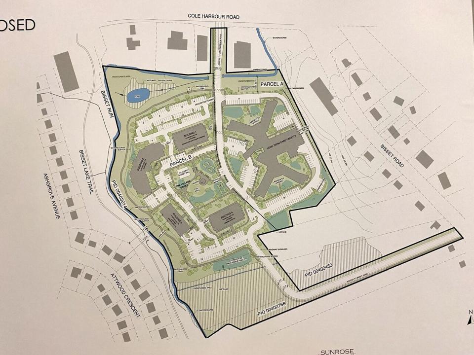A site plan for the GEM long-term care and Shoreham residential development at the corner of Cole Harbour and Bissett roads
