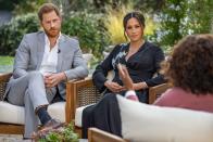 <p>In March 2021, Prince Harry and Meghan shocked viewers with their candor during their sit-down interview with Oprah Winfrey. The royals opened up about everything from their mental health struggles to why they chose to step back from the royal family. Here, a still from the program. </p><p><a class="link " href="https://www.townandcountrymag.com/society/tradition/a35700493/meghan-markle-prince-harry-oprah-interview-biggest-revelations-quotes/" rel="nofollow noopener" target="_blank" data-ylk="slk:Read the most shocking revelations from the conversation.;elm:context_link;itc:0;sec:content-canvas">Read the most shocking revelations from the conversation.</a></p>