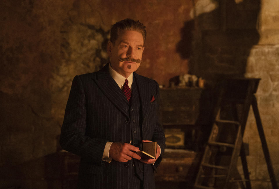 This image released by 20th Century Studios shows Kenneth Branagh as Hercule Poirot in a scene from "A Haunting in Venice." (20th Century Studios via AP)