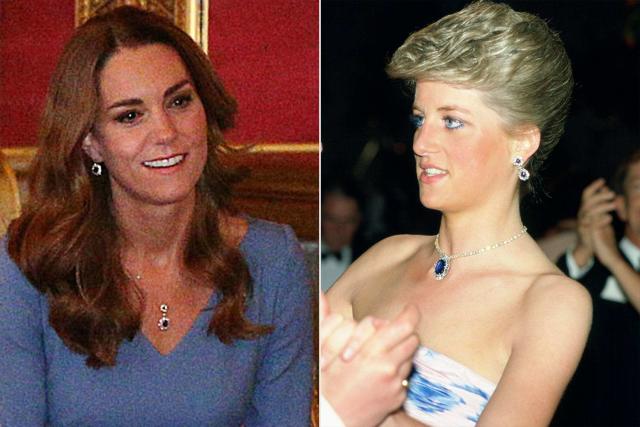 Kate Middleton Wore a Navy Pantsuit with Princess Diana's Jewels