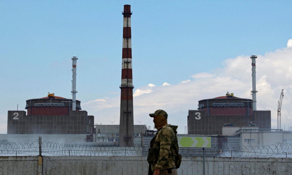 <span>A Russian soldier at the Zaporizhzhia nuclear power plant.</span><span>Photograph: Alexander Ermochenko/Reuters</span>