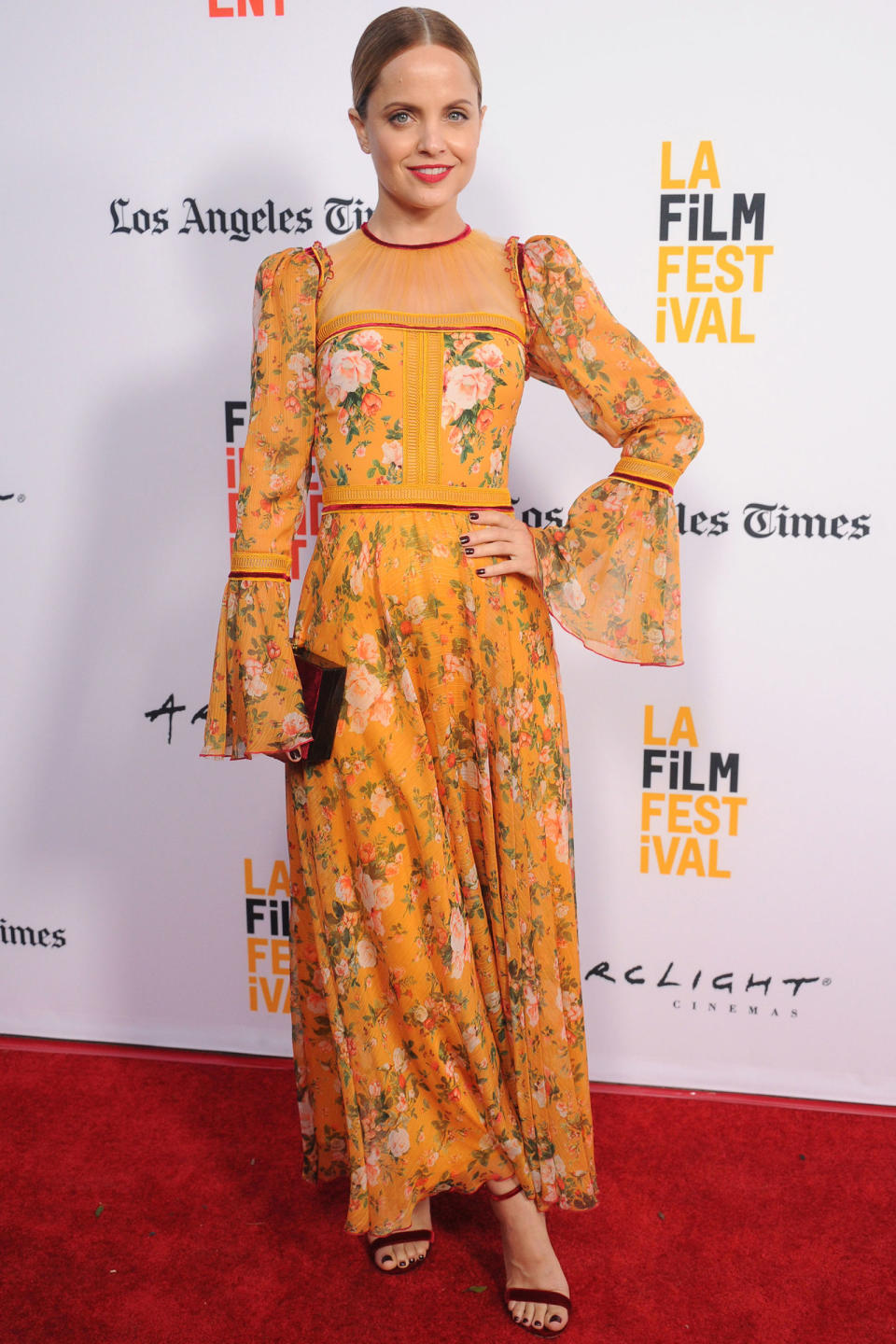 <p><strong>June 15</strong> Mena Suvari matched her lipstick to her Tadashi Shoji dress while attending the <em>Becks</em> premiere during the LA Film Festival<span>.</span> She finished her look off with a Helmer clutch and Loriblu sandals.<br></p>