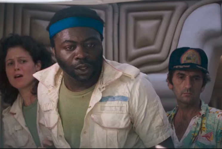 Sigourney Weaver, Yaphet Kotto, and Harry Dean Stanton react to the appearance of the chestburster in a screencap from <em>Alien</em>. (1979)