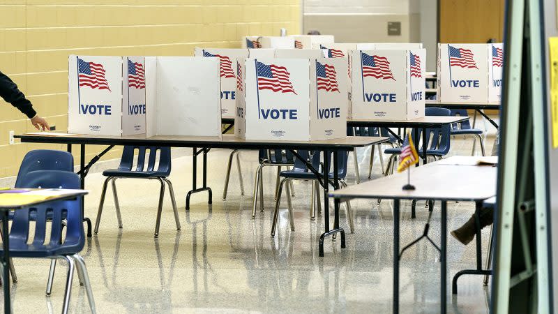 Voting booths are seen at a polling station at Langley High School in McLean, Va., on Election Day, Tuesday, November 8, 2022. (Greg Nash/The Hill)