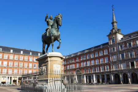 Spain, Madrid, Plaza Mayor, Statue King Philips III