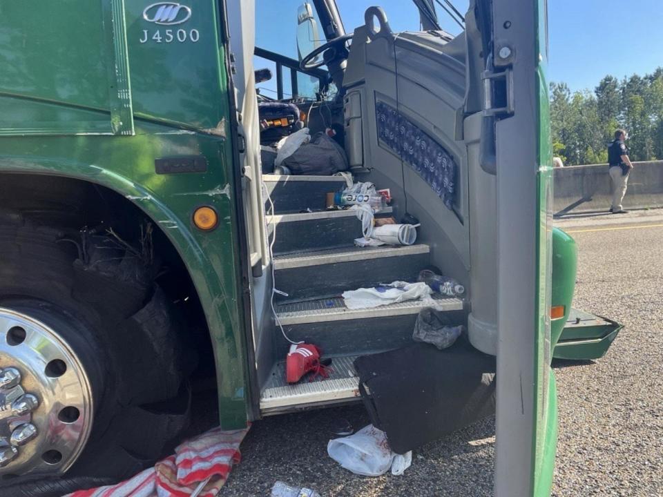 PHOTO: A charter bus crashed in Hancock County, Mississippi, on April 5, 2024. (Mississippi Highway Patrol)