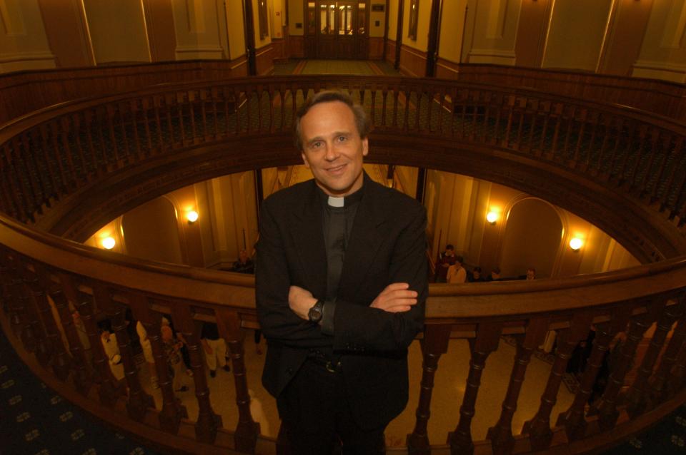 Then-University of Notre Dame President-elect The Rev. John I. Jenkins poses for a portrait May 14, 2004, in the rotunda of the Main Building.
